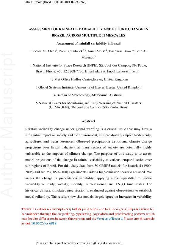 (PDF) Assessment of rainfall variability and future change in Brazil ...