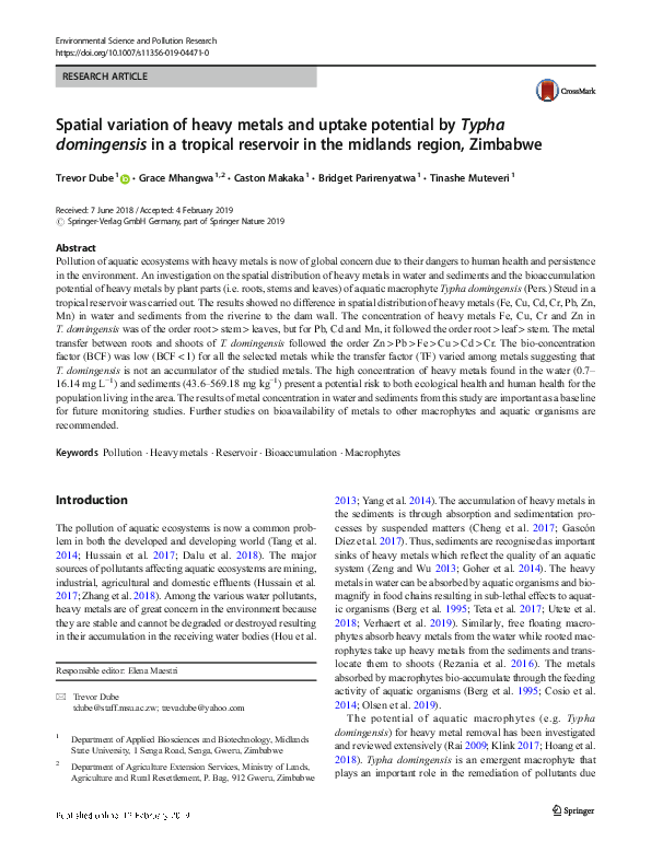 (PDF) Spatial variation of heavy metals and uptake potential by Typha ...