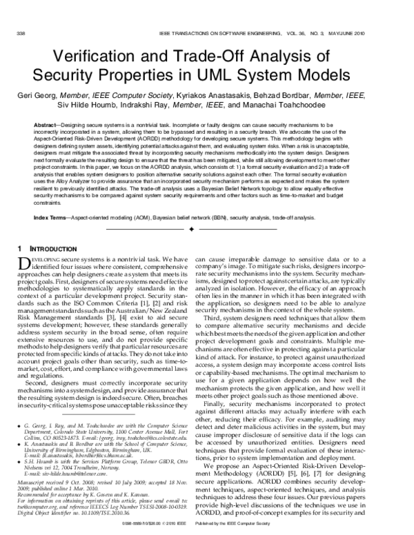 (PDF) Verification and Trade-Off Analysis of Security Properties in UML ...