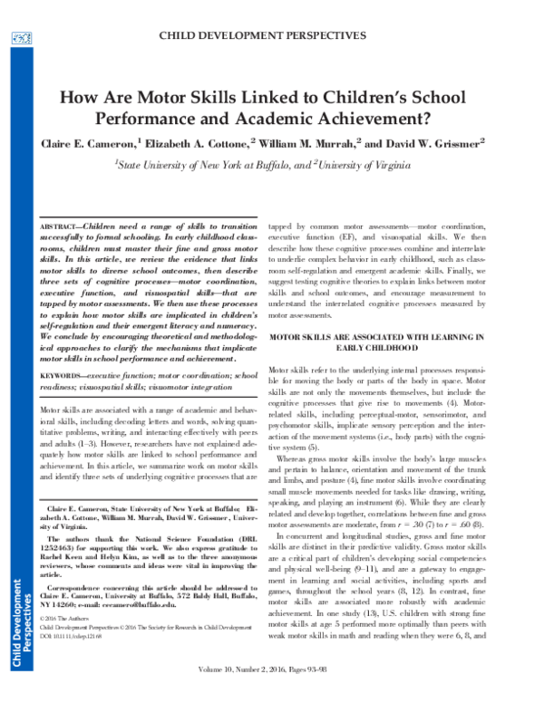 (PDF) How Are Motor Skills Linked to Children's School Performance and ...
