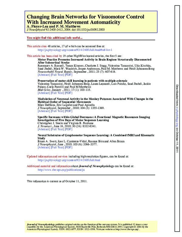 (PDF) With Increased Movement Automaticity Changing Brain Networks for ...