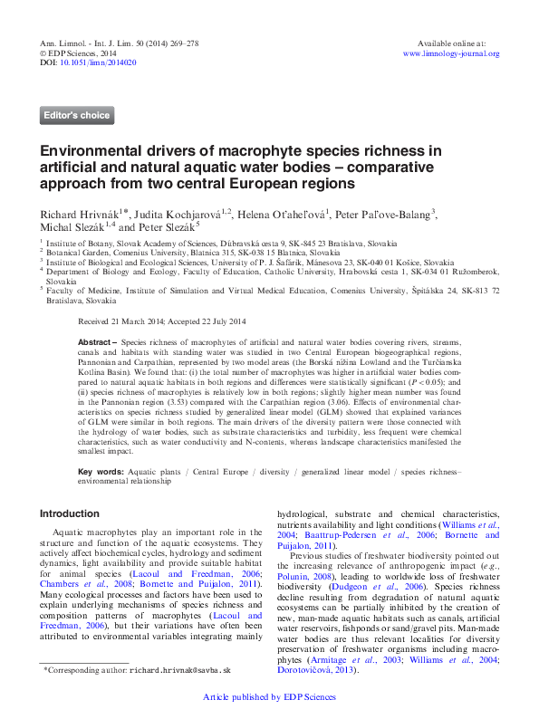 (PDF) Environmental drivers of macrophyte species richness in ...