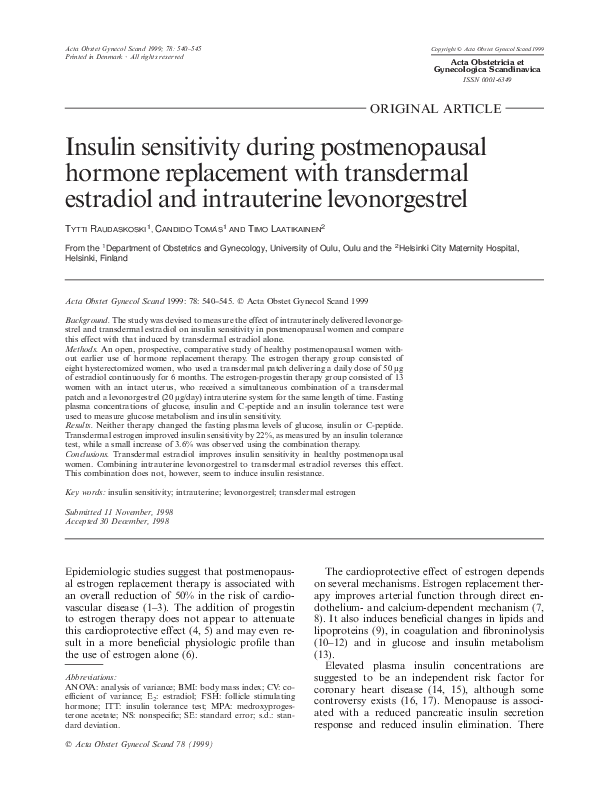 Image showcasing (PDF) Insulin sensitivity during postmenopausal hormone replacement ...