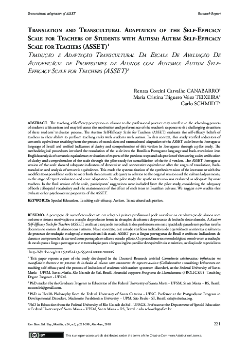 (PDF) Self-efficacy Scale fOr teacherS ( ASSET ) 2