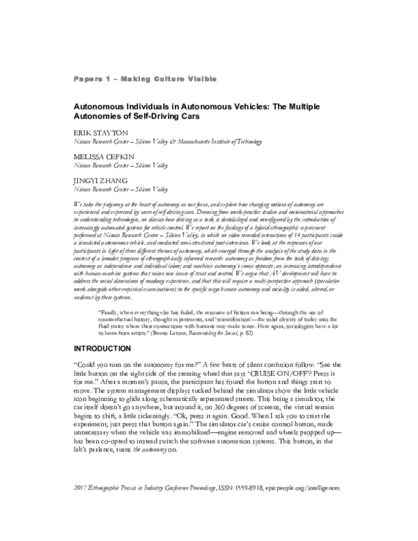 (PDF) Autonomous Individuals in Autonomous Vehicles: The Multiple ...