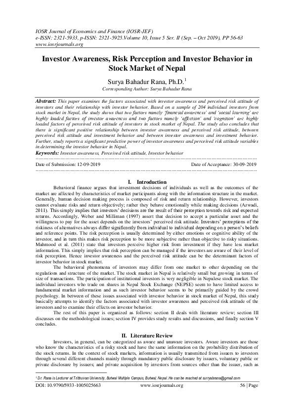 (PDF) Investor Awareness, Risk Perception and Investor Behavior in ...