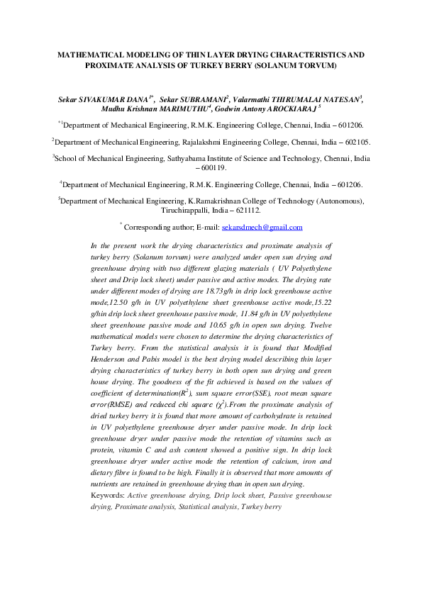 (PDF) Mathematical modeling of thin layer drying characteristics and ...