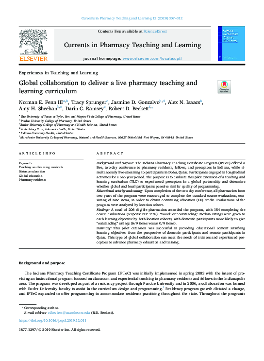 (PDF) Global collaboration to deliver a live pharmacy teaching and ...