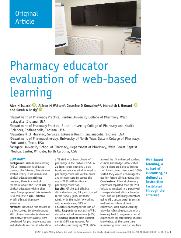 (PDF) Pharmacy educator evaluation of web-based learning