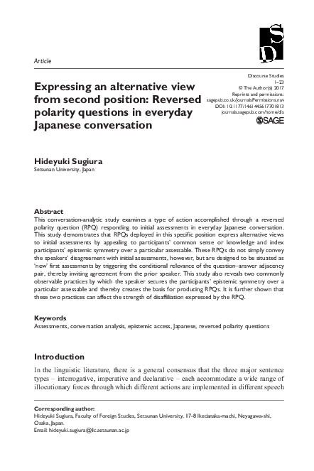 (PDF) Expressing an alternative view from second position: Reversed ...