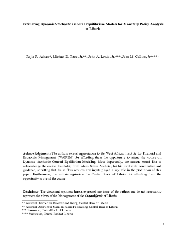 (DOC) Updated Estimating Dynamic Stochastic General Equilibrium Models ...