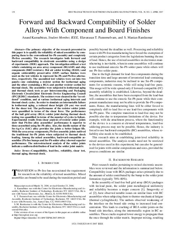 (PDF) Forward and Backward Compatibility of Solder Alloys With ...