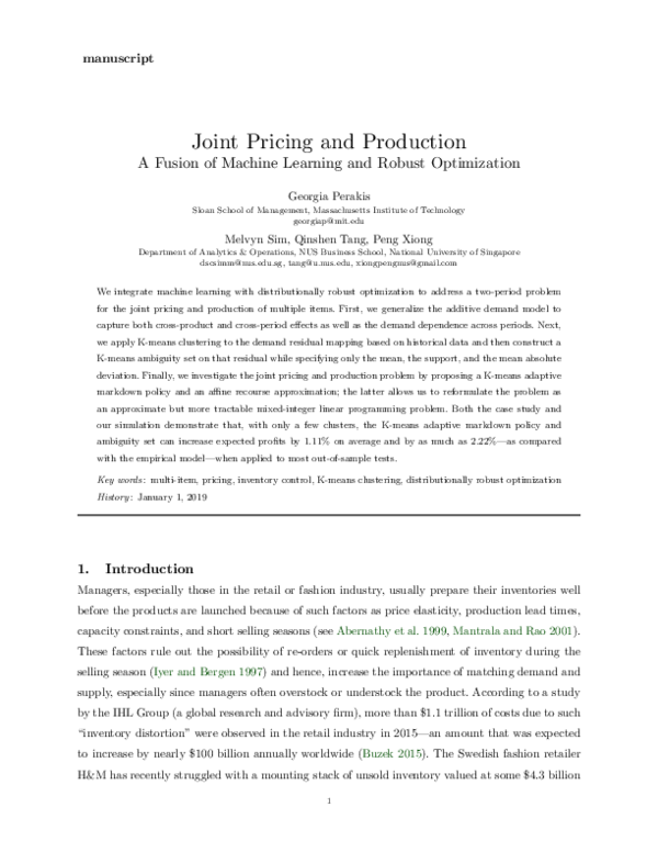 (PDF) Joint Pricing and Production: A Fusion of Machine Learning and ...