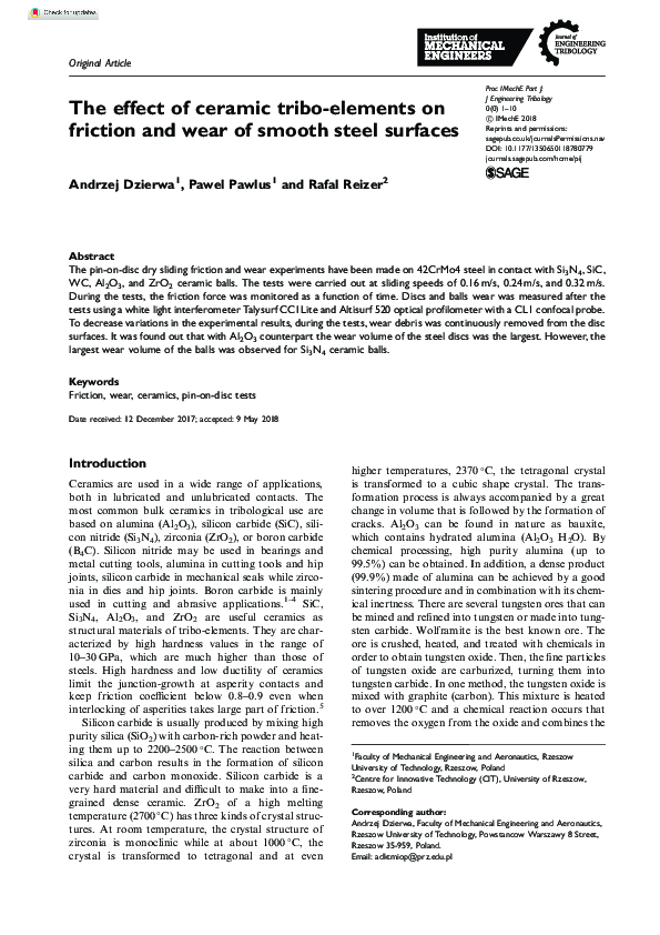 (PDF) The effect of ceramic tribo-elements on friction and wear of ...