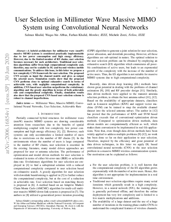 (PDF) User Selection in Millimeter Wave Massive MIMO System using ...