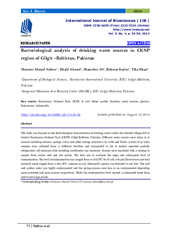 (PDF) Bacteriological Analysis of Drinking Water Sources in CKNP Region ...