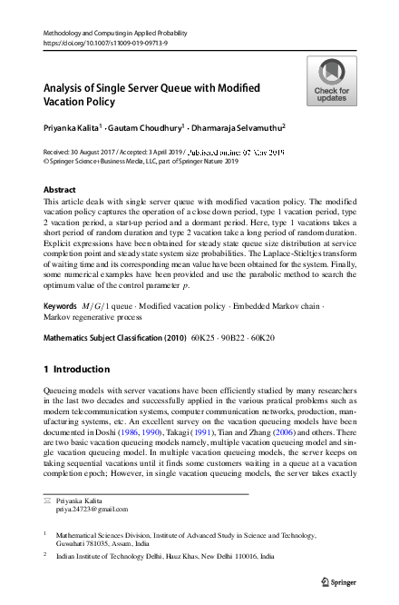 (PDF) Analysis of Single Server Queue with Modified Vacation Policy
