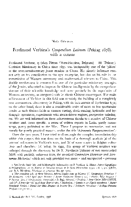 (PDF) Ferdinand Verbiest's Compendium Latinum (Peking 1678), with a census