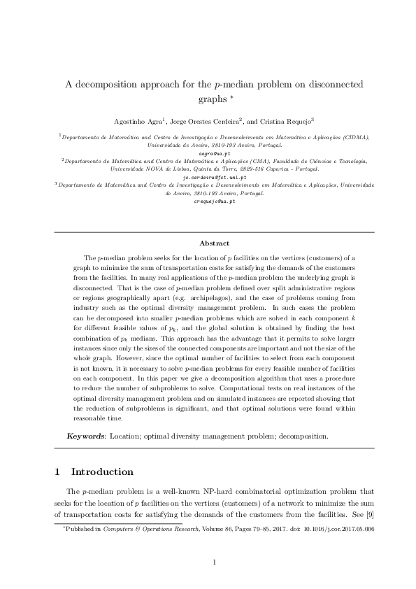(PDF) A decomposition approach for the p -median problem on ...