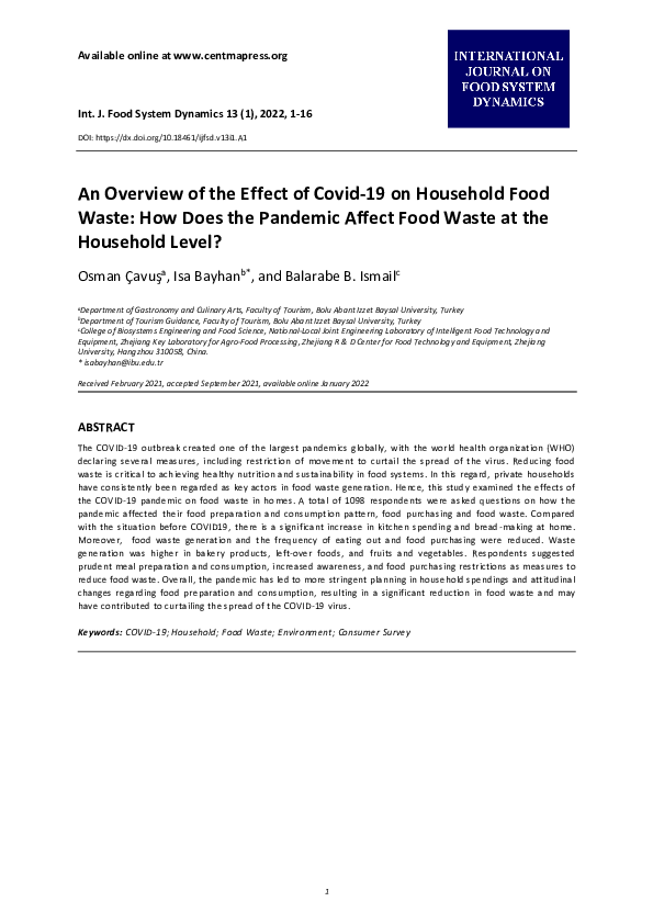 (PDF) An Overview of the Effect of Covid-19 on Household Food Waste ...
