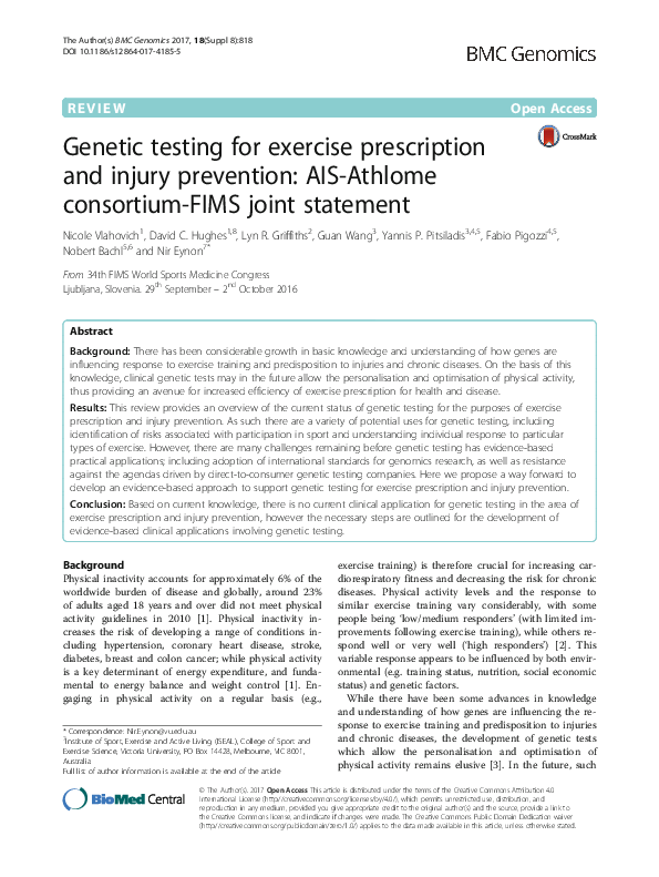 (PDF) Genetic testing for exercise prescription and injury prevention ...