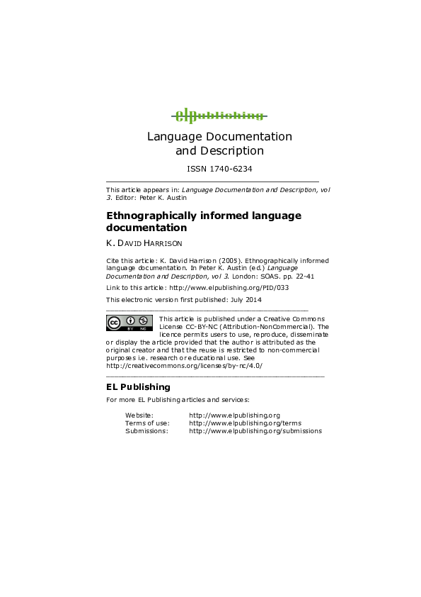(PDF) Ethnographically informed language documentation