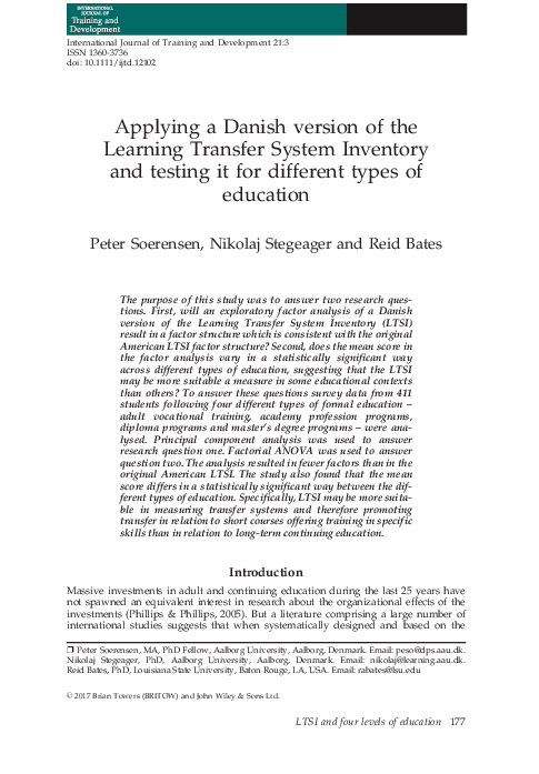 (PDF) Applying a Danish version of the Learning Transfer System ...