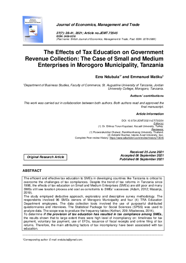 (PDF) The Effects of Tax Education on Government Revenue Collection ...