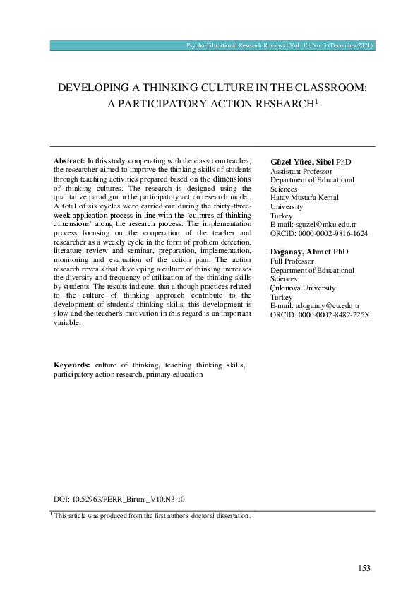 (PDF) Developing a Thinking Culture in the Classroom: A Participatory ...