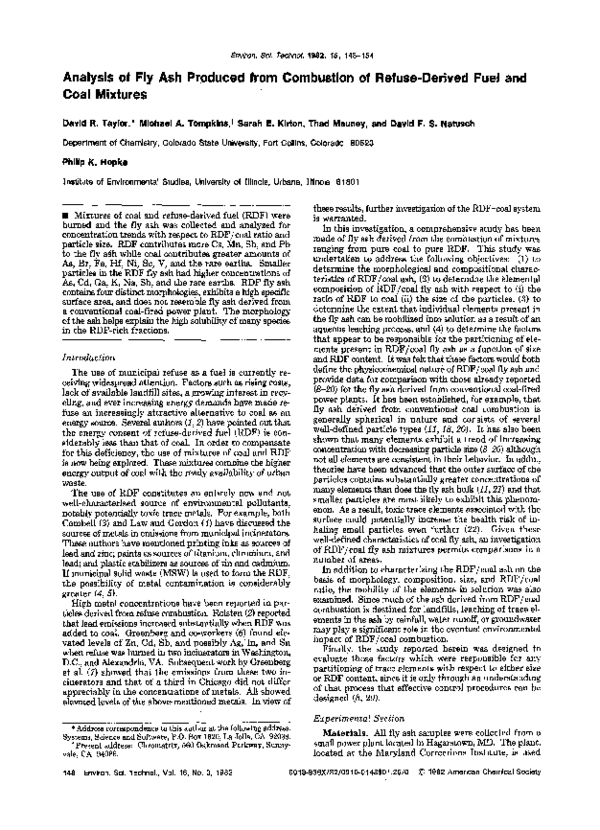 (PDF) Analysis of fly ash produced from combustion of refuse-derived ...