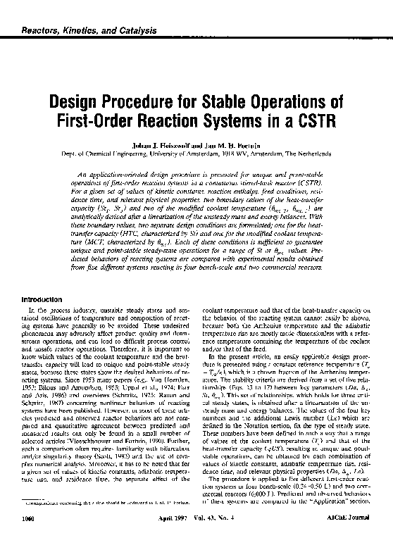 (PDF) Design procedure for stable operations of first-order reaction ...