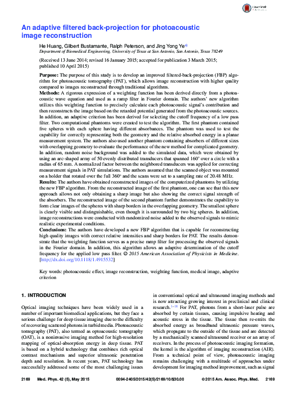 (PDF) An adaptive filtered back-projection for photoacoustic image ...