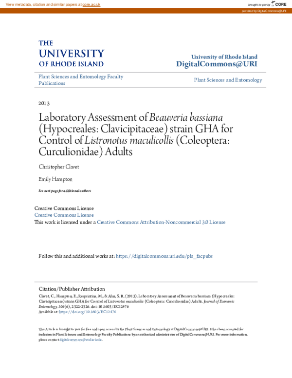 (PDF) Laboratory Assessment of \\u3cem\\u3eBeauveria bassiana\\u3c/em ...