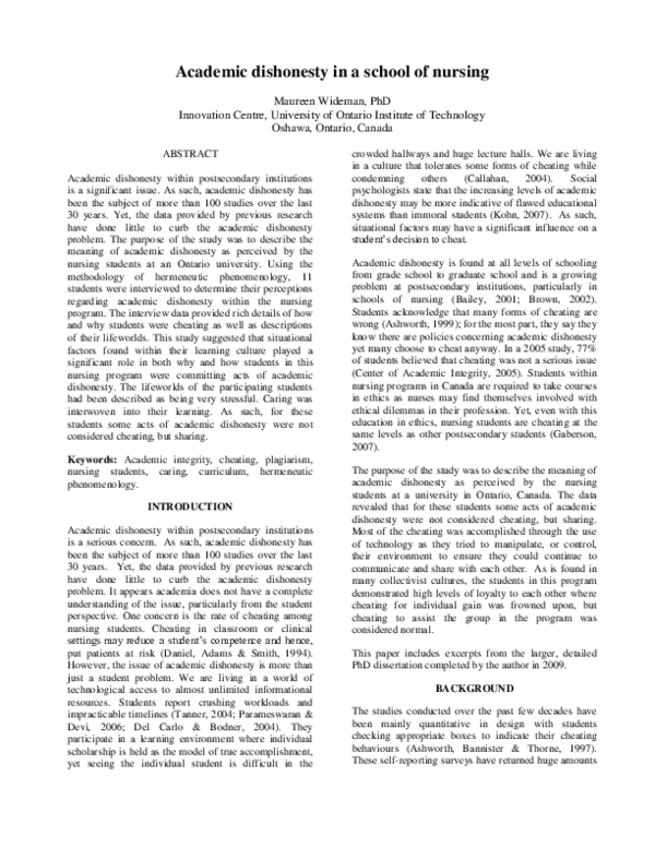 (PDF) Academic dishonesty in a school of nursing