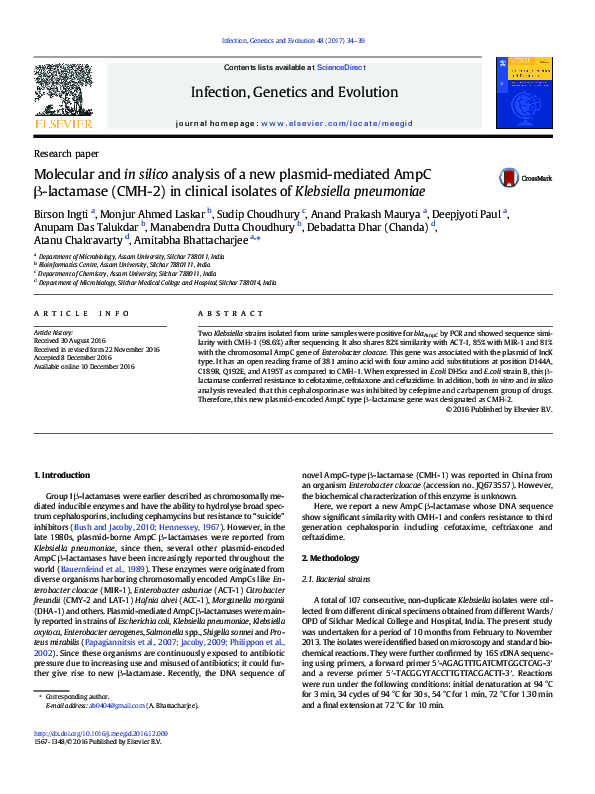 (PDF) Molecular and in silico analysis of a new plasmid-mediated AmpC β ...