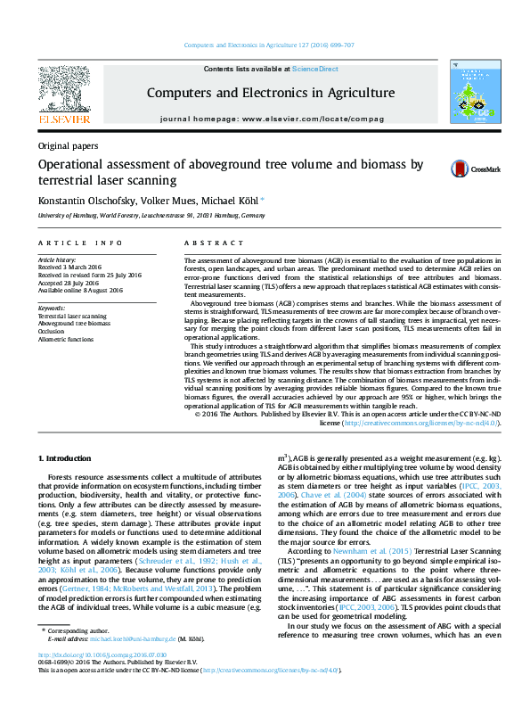 (PDF) Operational assessment of aboveground tree volume and biomass by ...
