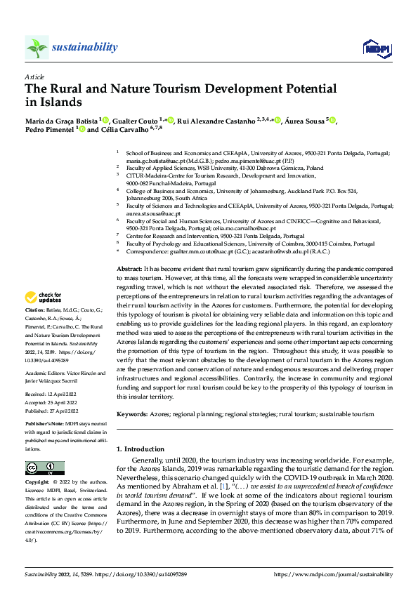 (PDF) The Rural and Nature Tourism Development Potential in Islands