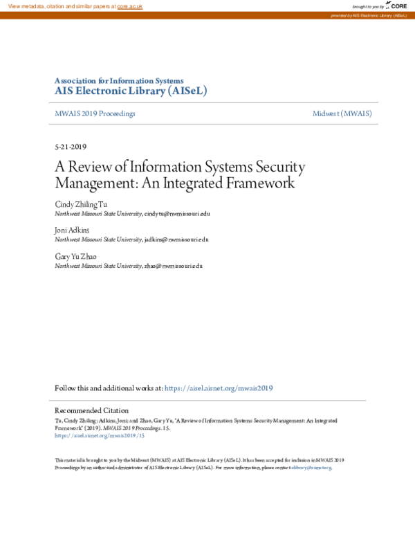 (PDF) A Review of Information Systems Security Management: An ...