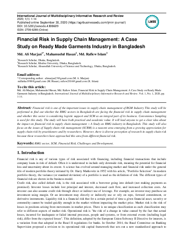 (PDF) Financial Risk in Supply Chain Management: A Case Study on Ready ...