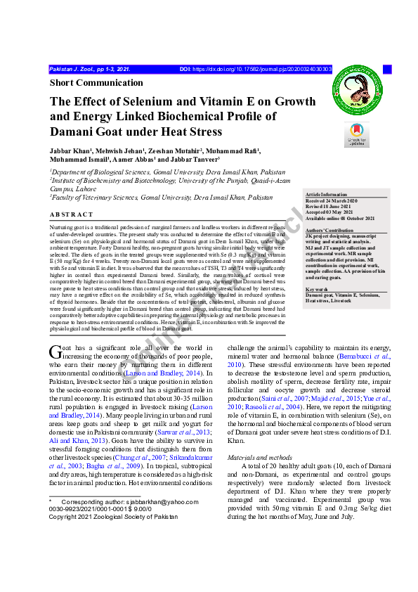 (PDF) The Effect of Selenium and Vitamin E on Growth and Energy Linked ...