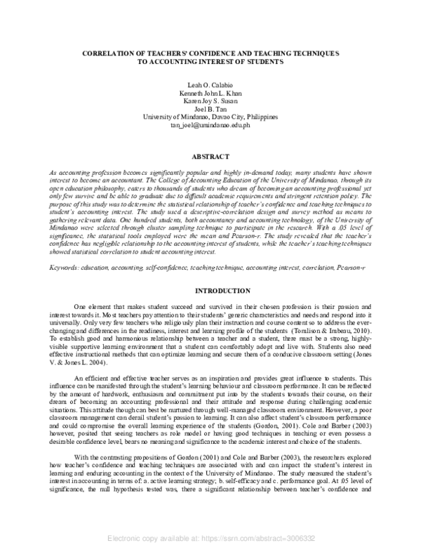 (PDF) Correlation of Teachers' Confidence and Teaching Techniques to ...