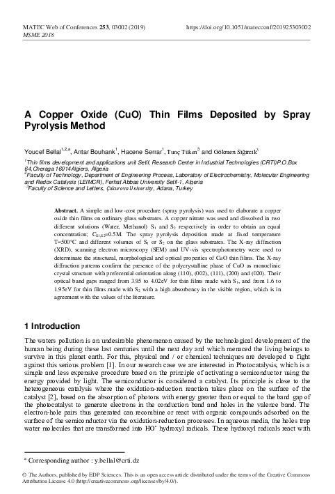 (PDF) A Copper Oxide (CuO) Thin Films Deposited by Spray Pyrolysis Method