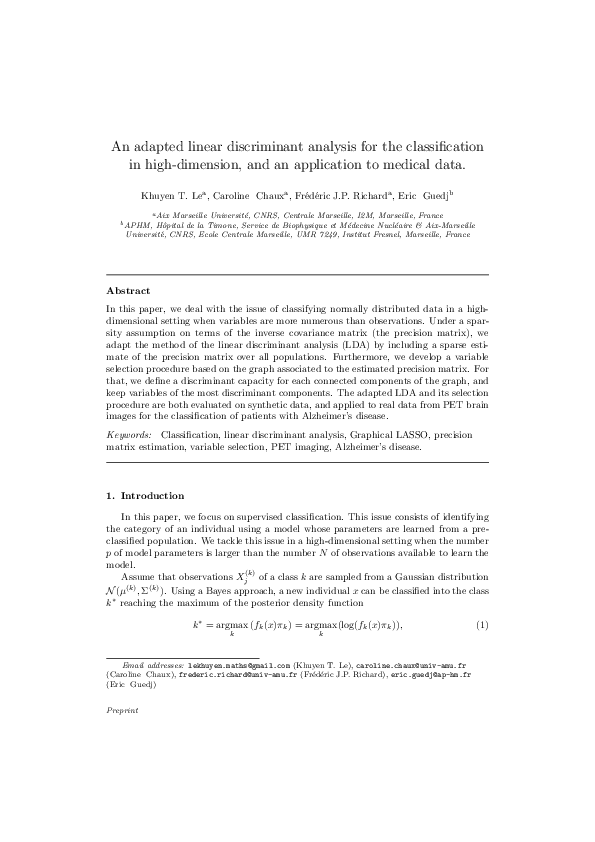 (PDF) An adapted linear discriminant analysis with variable selection ...