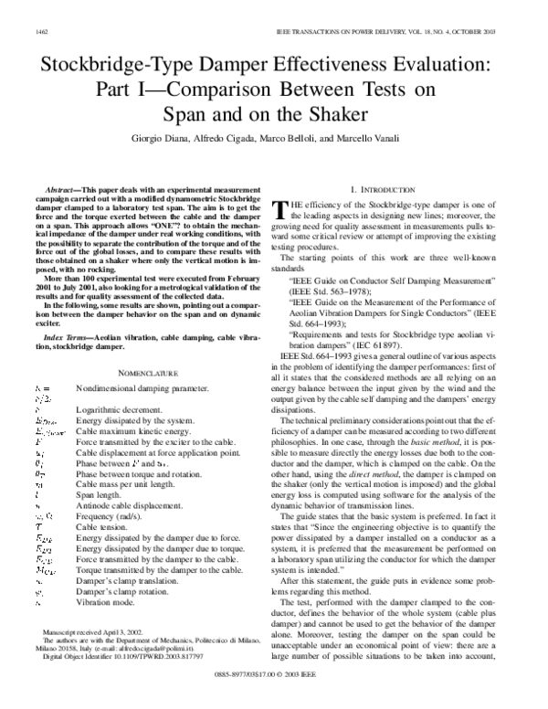 (PDF) Stockbridge-type damper effectiveness evaluation: part i ...