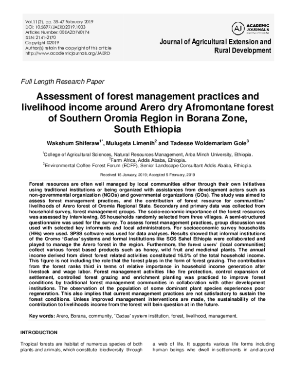 (PDF) Assessment of forest management practices and livelihood income ...