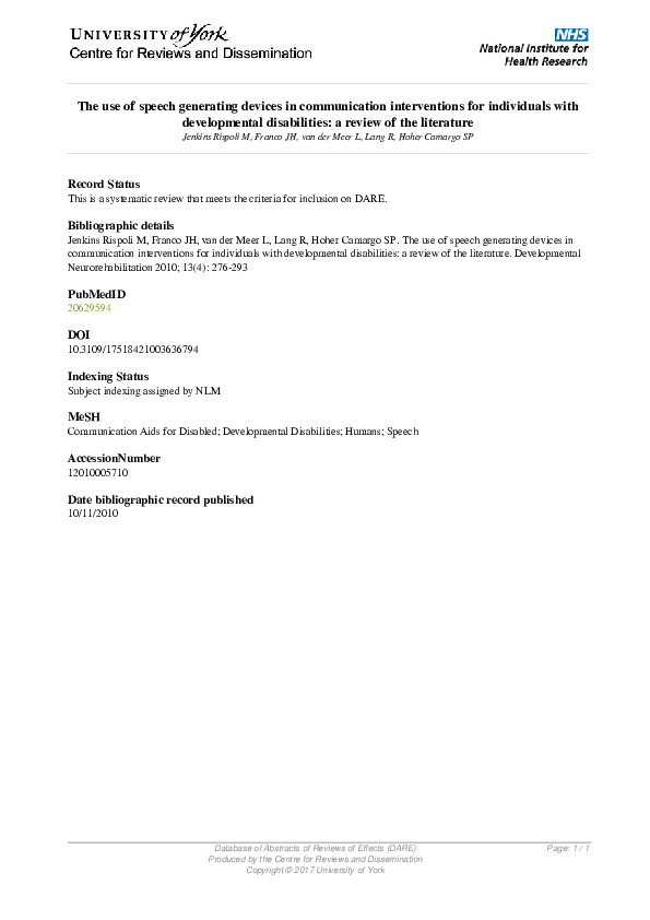 (PDF) The use of speech generating devices in communication