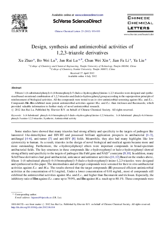 (PDF) Design, synthesis and antimicrobial activities of 1,2,3-triazole ...