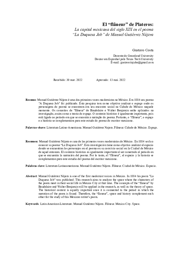 (PDF) El “flâneur” de Plateros La capital mexicana del siglo XIX en el