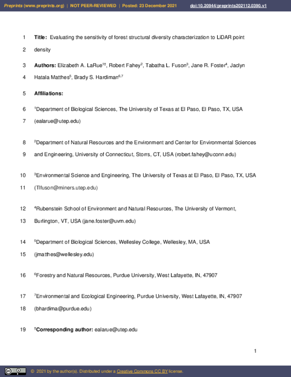 (PDF) Evaluating the Sensitivity of Forest Structural Diversity ...