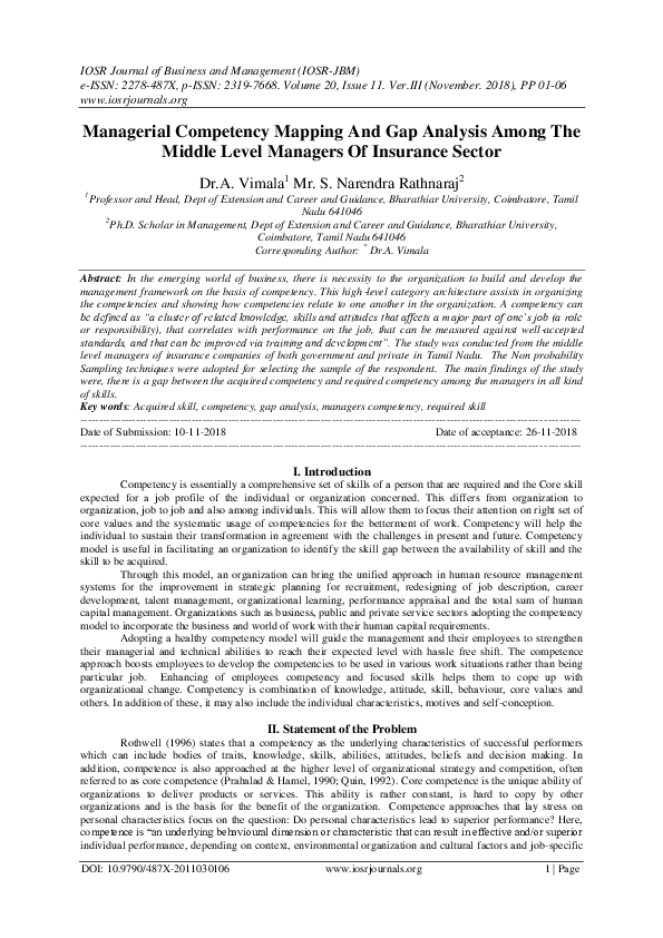 (PDF) Managerial Competency Mapping And Gap Analysis Among The Middle ...